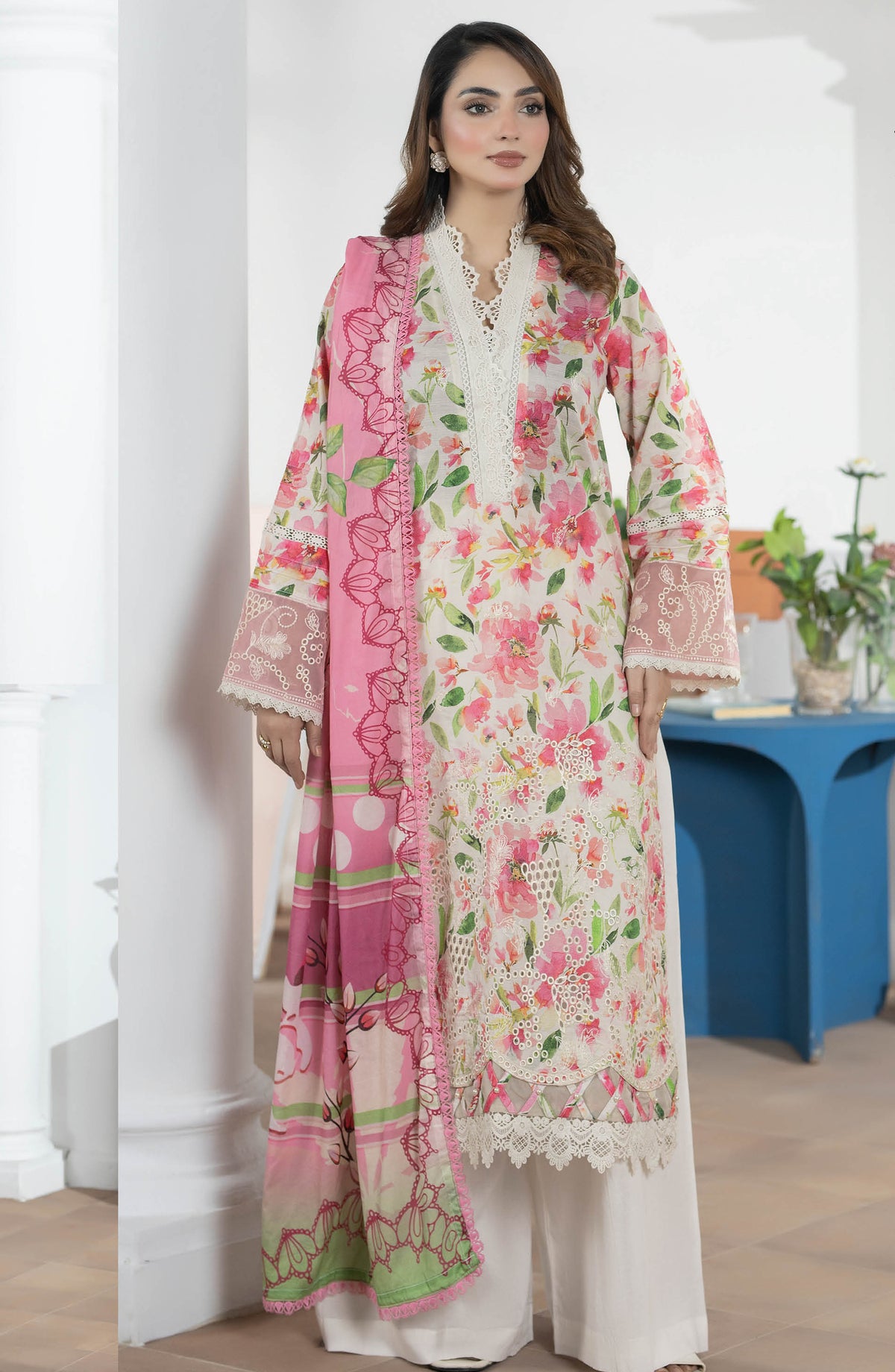 Hayat by Johra Embroidered Lawn Unstitched 3 Piece Suit - JS-47 - JH26HYT - Pink - Summer Collection