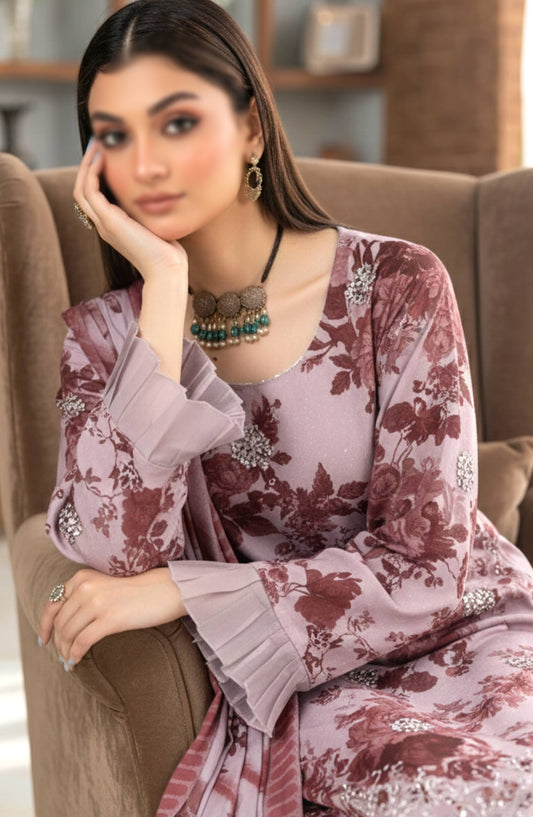 Hazel by Al Karim Embroidered Lawn Unstitched 3 Piece Suit - D-08 - AK26HZL - Pink - Summer Collection