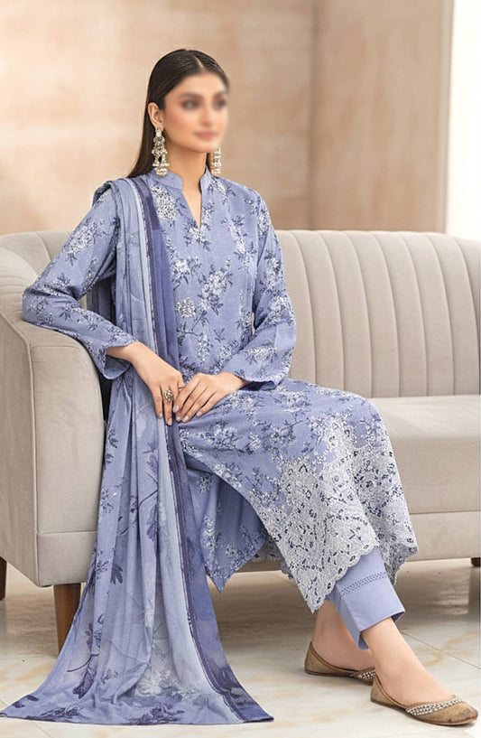 Hazel by Al Karim Embroidered Lawn Unstitched 3 Piece Suit - D-01 - AK26HZL - Blue - Summer Collection