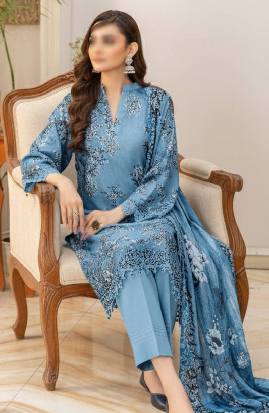 Heer by Al Karim Embroidered Lawn Unstitched 3 Piece Suit - D-06 - AK26HER - Blue - Summer Collection