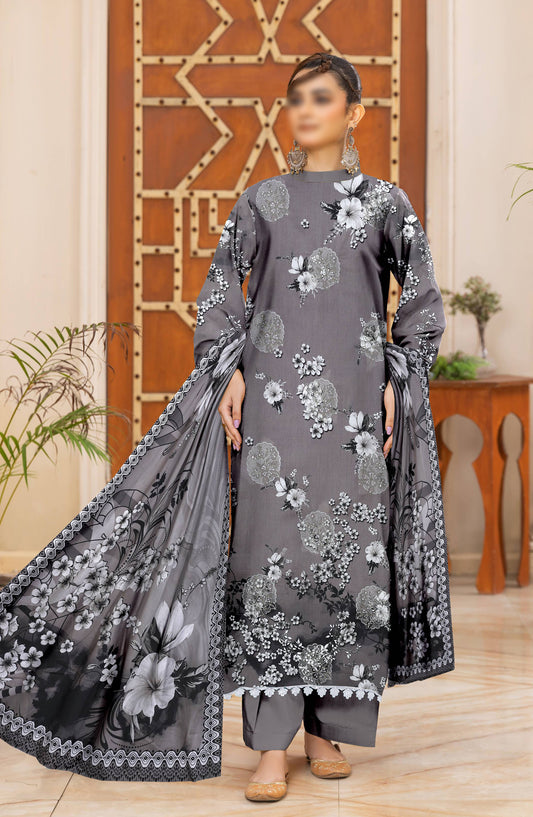 Heer by Al Karim Embroidered Lawn Unstitched 3 Piece Suit - D-03 - AK26HER - Grey - Summer Collection