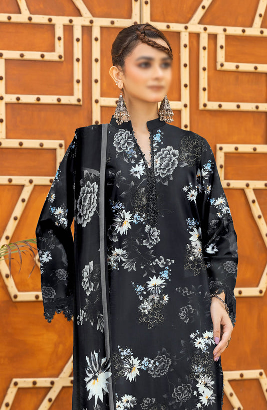 Heer by Al Karim Embroidered Lawn Unstitched 3 Piece Suit - D-01 - AK26HER - Black - Summer Collection