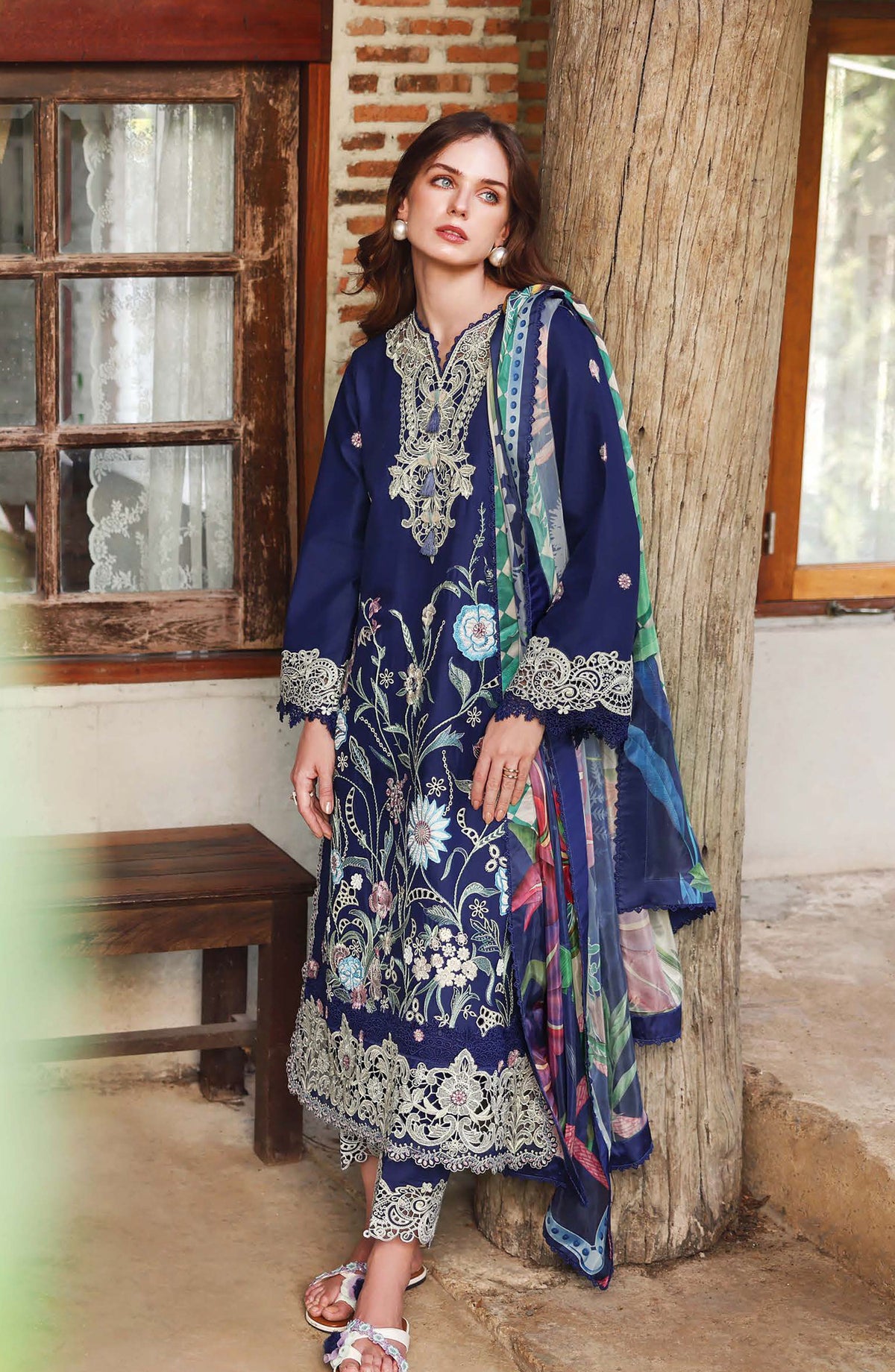 Hemline by Mushq Embroidered Lawn Unstitched 3 Piece Suit - 201-Sylphae - MQ26SCR - Blue - Summer Festive Collection