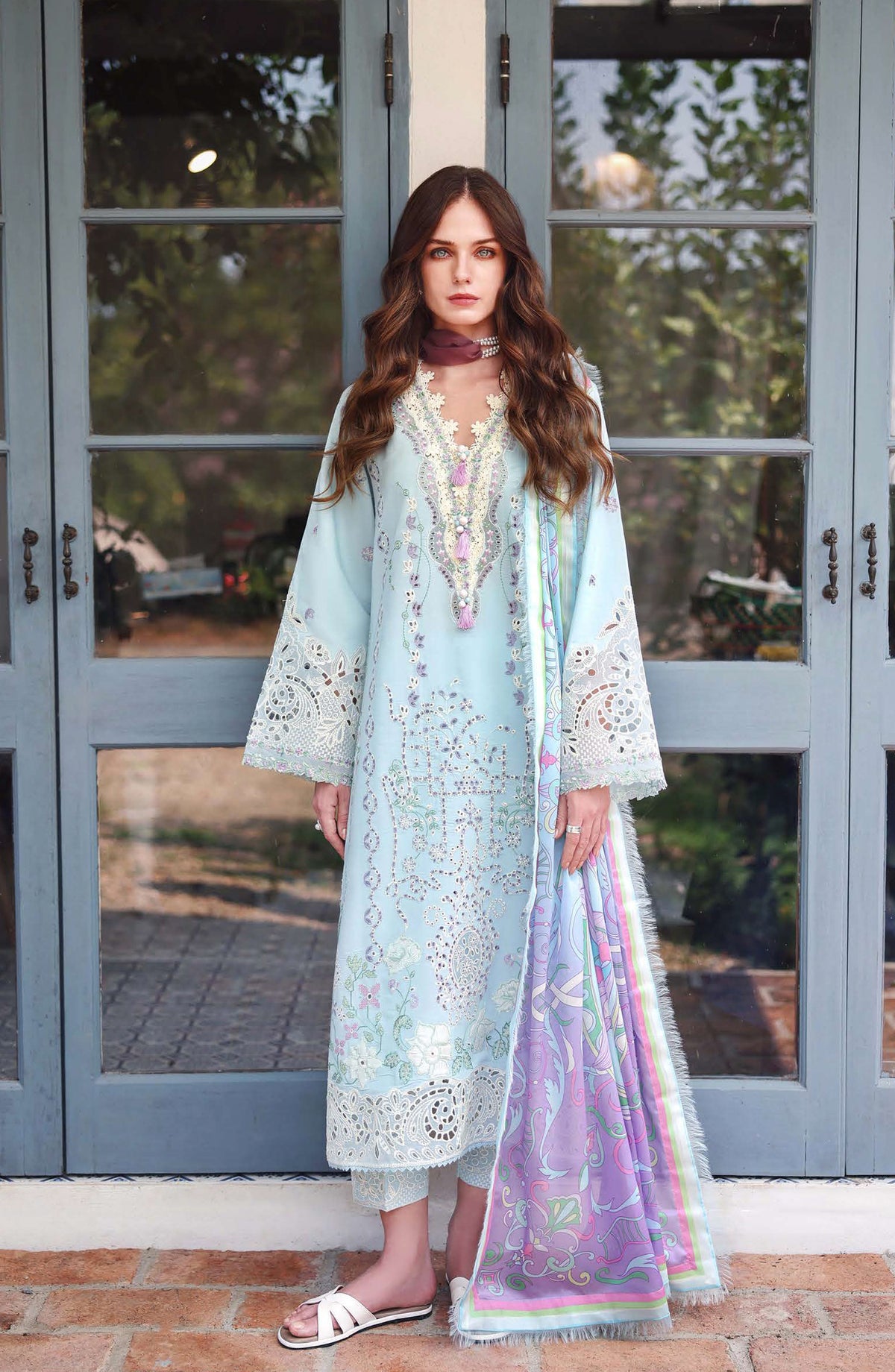 Hemline by Mushq Embroidered Lawn Unstitched 3 Piece Suit - 204-Secret Blossom - MQ26SCR - Blue - Summer Festive Collection