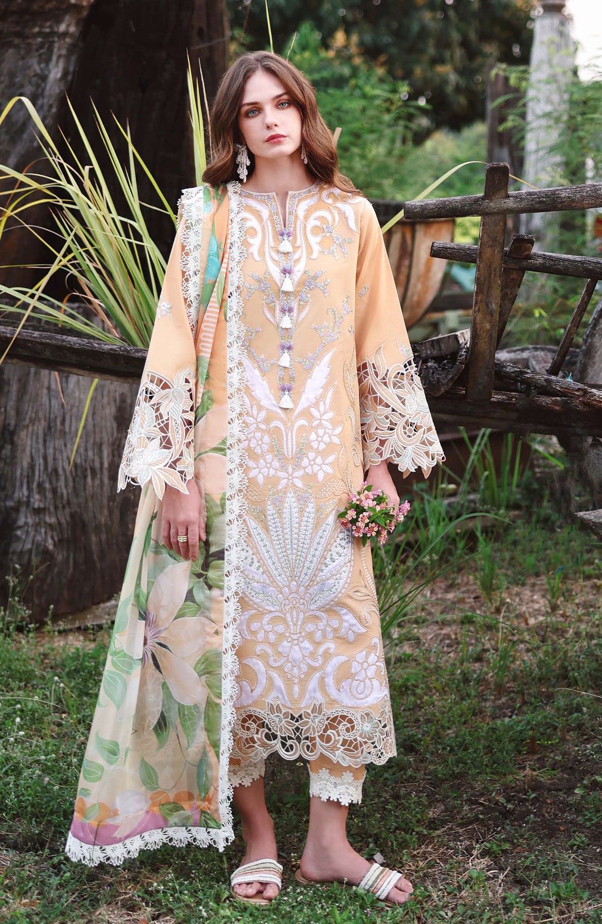 Hemline by Mushq Embroidered Lawn Unstitched 3 Piece Suit - 205-Wisteria Veil - MQ26SCR - Peach - Summer Festive Collection