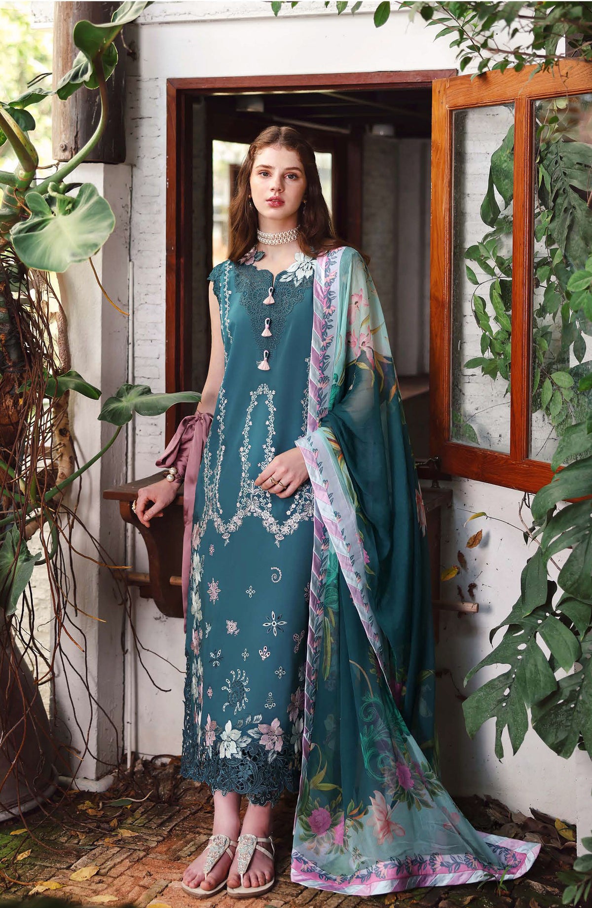 Hemline by Mushq Embroidered Lawn Unstitched 3 Piece Suit - 206-Ivy Spell - MQ26SCR - Teal - Summer Festive Collection