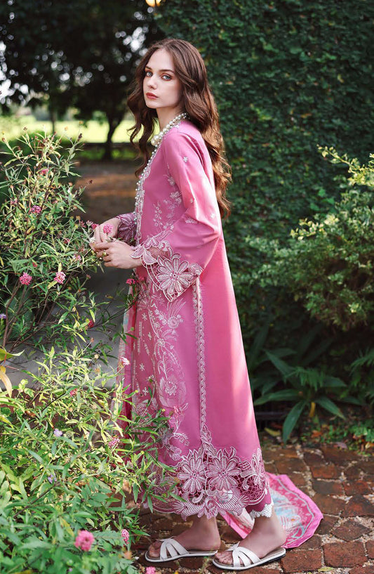 Hemline by Mushq Embroidered Lawn Unstitched 3 Piece Suit - 208-Mystic Camellia - MQ26SCR - Pink - Summer Festive Collection
