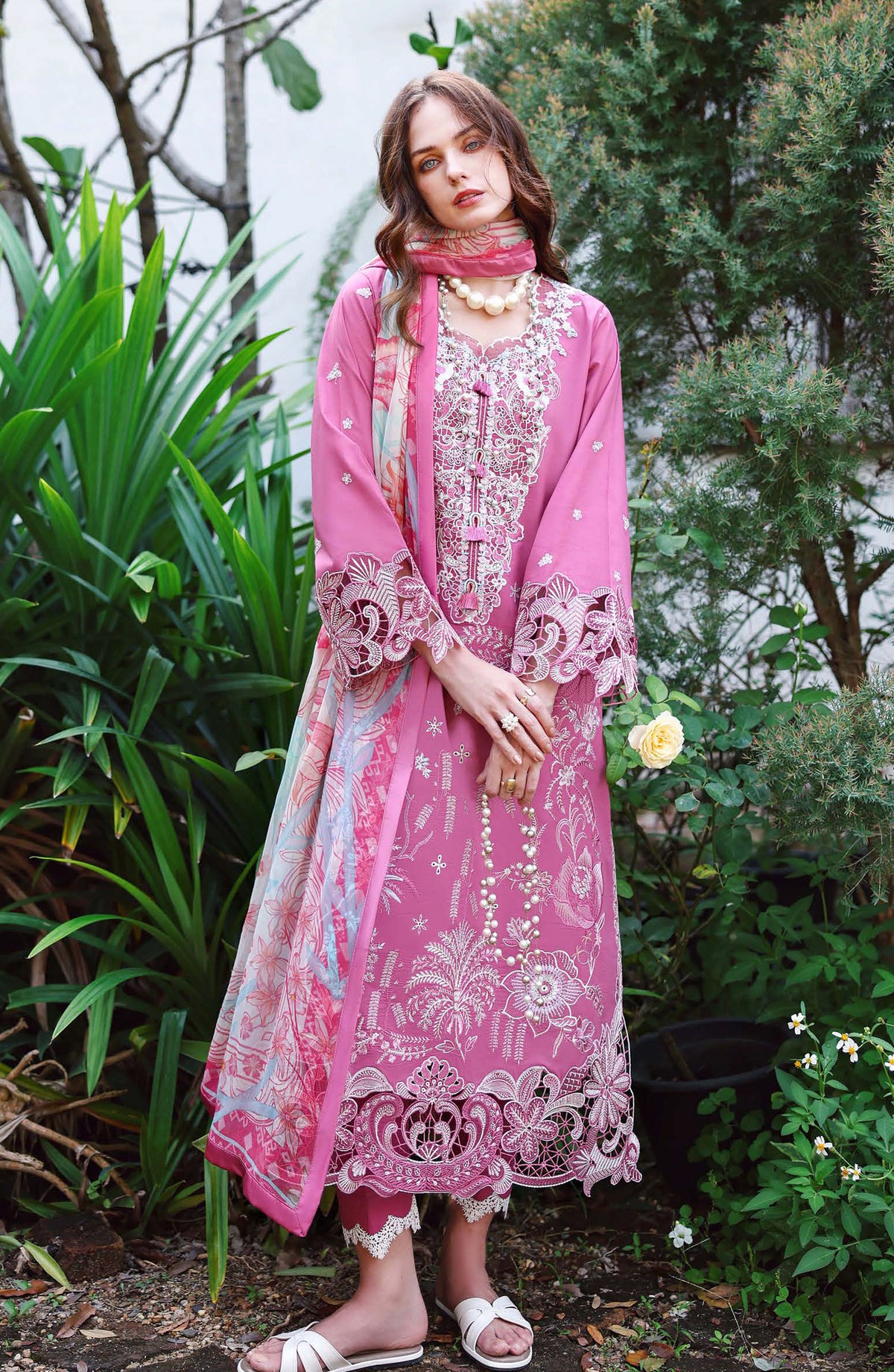 Hemline by Mushq Embroidered Lawn Unstitched 3 Piece Suit - 208-Mystic Camellia - MQ26SCR - Pink - Summer Festive Collection
