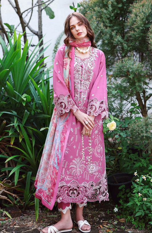 Hemline by Mushq Embroidered Lawn Unstitched 3 Piece Suit - 208-Mystic Camellia - MQ26SCR - Pink - Summer Festive Collection