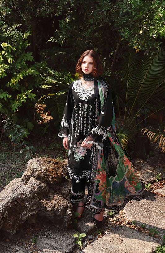 Hemline by Mushq Embroidered Lawn Unstitched 3 Piece Suit - 209-Nightshade Bloom - MQ26SCR - Black - Summer Festive Collection