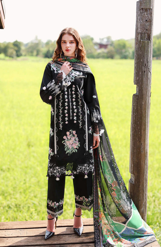 Hemline by Mushq Embroidered Lawn Unstitched 3 Piece Suit - 209-Nightshade Bloom - MQ26SCR - Black - Summer Festive Collection