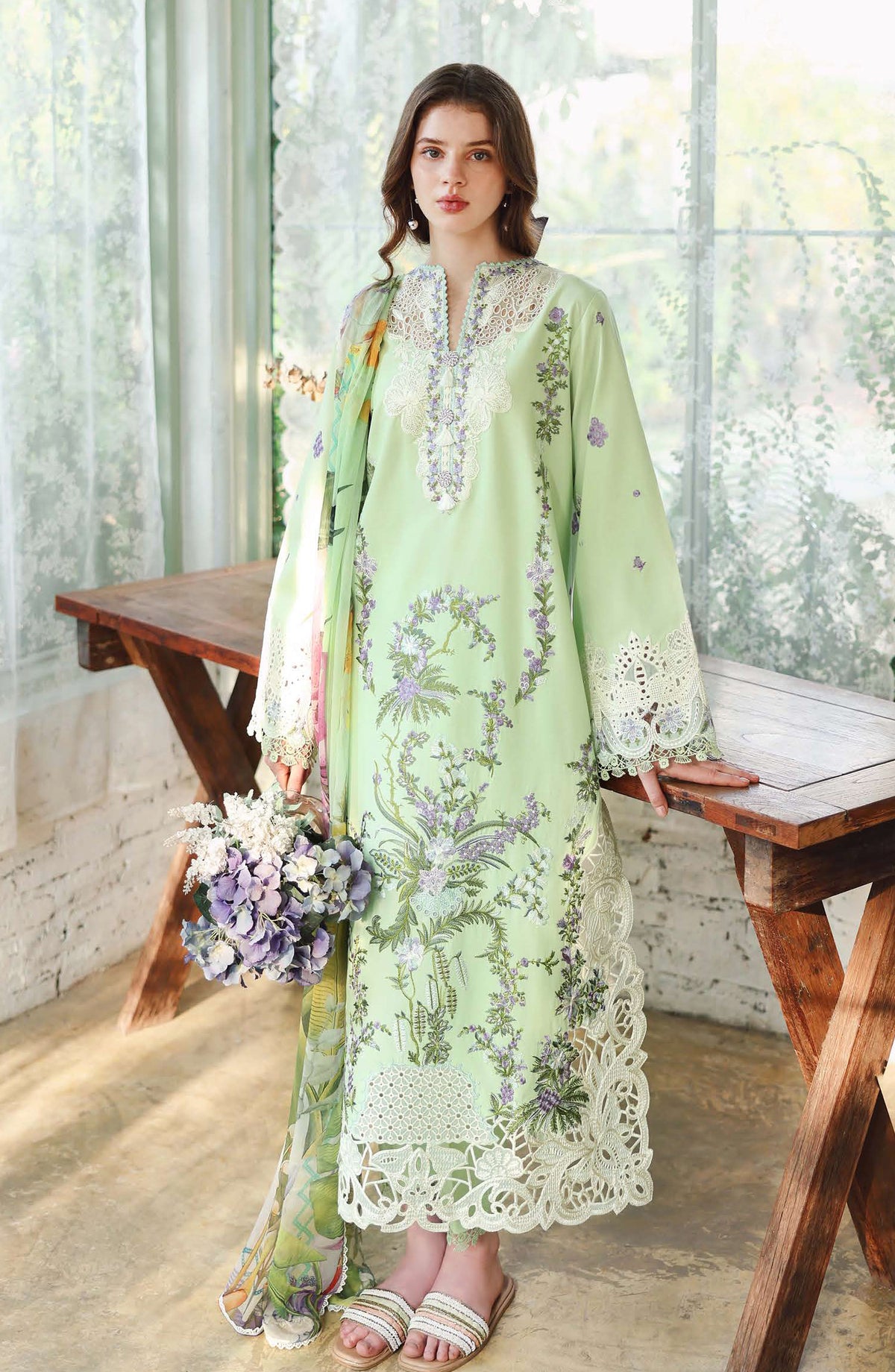 Hemline by Mushq Embroidered Lawn Unstitched 3 Piece Suit - 212-Verdant Bloom - MQ26SCR - Green - Summer Festive Collection