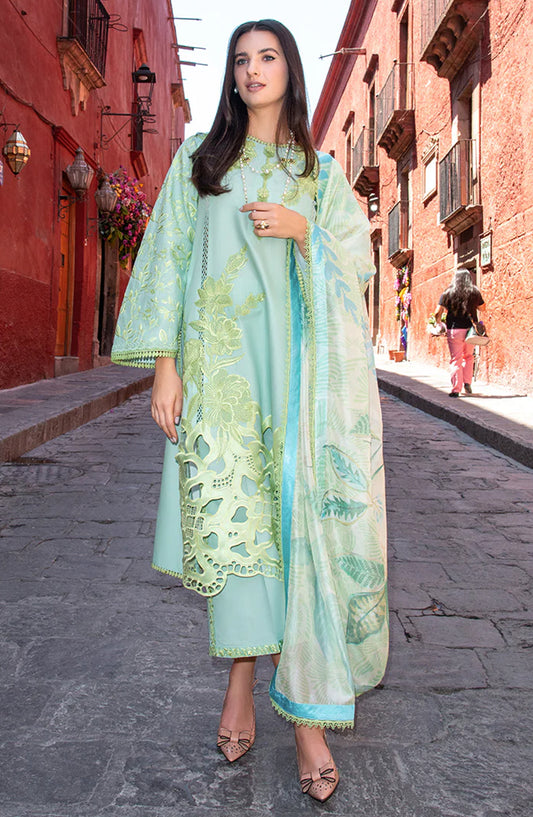 Hemline by Mushq Odyssey Embroidered Lawn Unstitched 3 Piece Suit - Paloma - MQ26ODY - Sea Green - Summer Collection