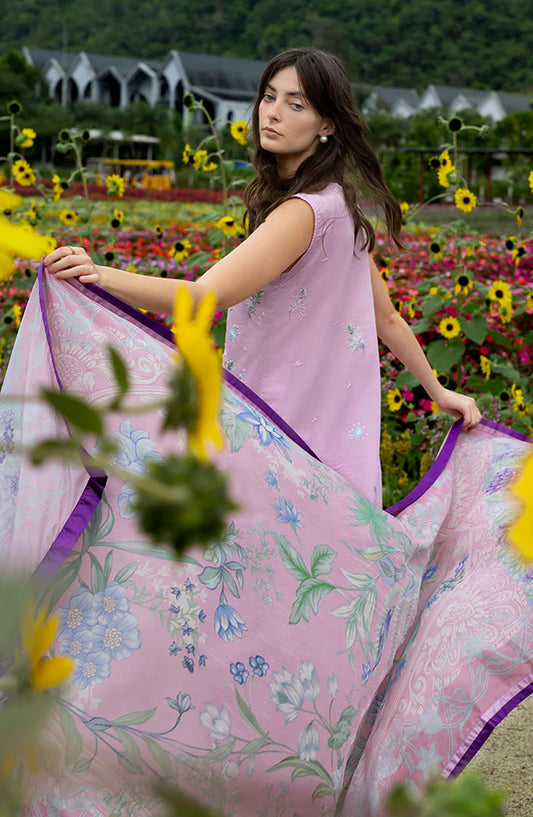 Hemline by Mushq The Secret Garden Embroidered Lawn Unstitched 3 Piece Suit - 8B - MQ26HM - Purple - Spring Summer Collection