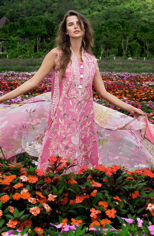 Hemline by Mushq The Secret Garden Embroidered Lawn Unstitched 3 Piece Suit - 6B - MQ26HM - Pink - Spring Summer Collection