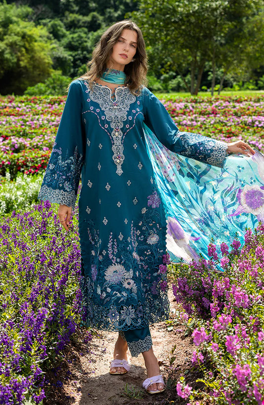 Hemline by Mushq The Secret Garden Embroidered Lawn Unstitched 3 Piece Suit - 5B - MQ26HM - Teal - Spring Summer Collection
