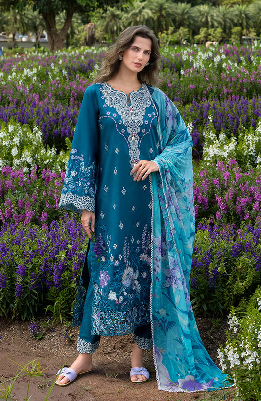 Hemline by Mushq The Secret Garden Embroidered Lawn Unstitched 3 Piece Suit - 5B - MQ26HM - Teal - Spring Summer Collection