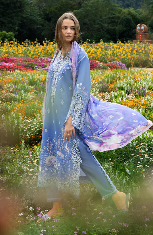 Hemline by Mushq The Secret Garden Embroidered Lawn Unstitched 3 Piece Suit - 5A - MQ26HM - Blue - Spring Summer Collection