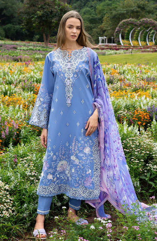 Hemline by Mushq The Secret Garden Embroidered Lawn Unstitched 3 Piece Suit - 5A - MQ26HM - Blue - Spring Summer Collection