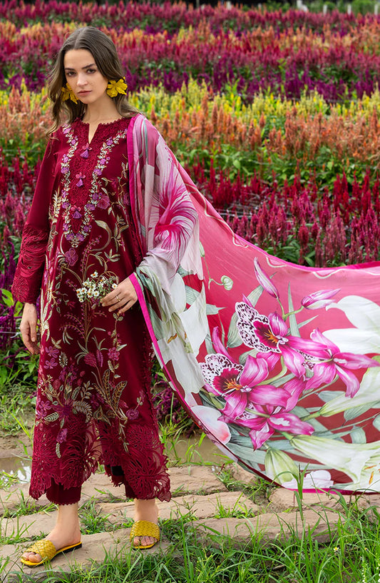 Hemline by Mushq The Secret Garden Embroidered Lawn Unstitched 3 Piece Suit - 4B - MQ26HM - Maroon - Spring Summer Collection