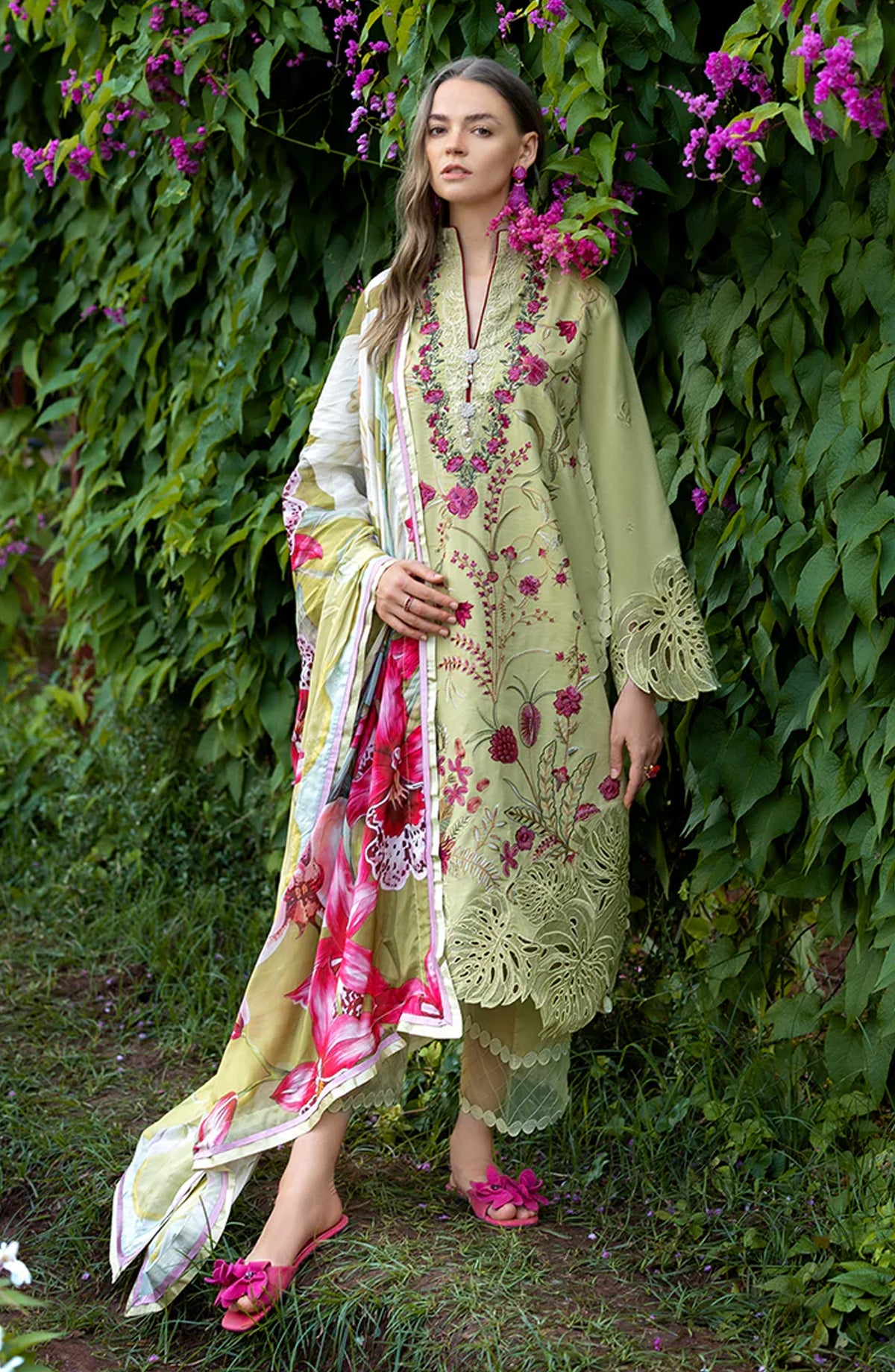 Hemline by Mushq The Secret Garden Embroidered Lawn Unstitched 3 Piece Suit - 4A - MQ26HM - Green - Spring Summer Collection