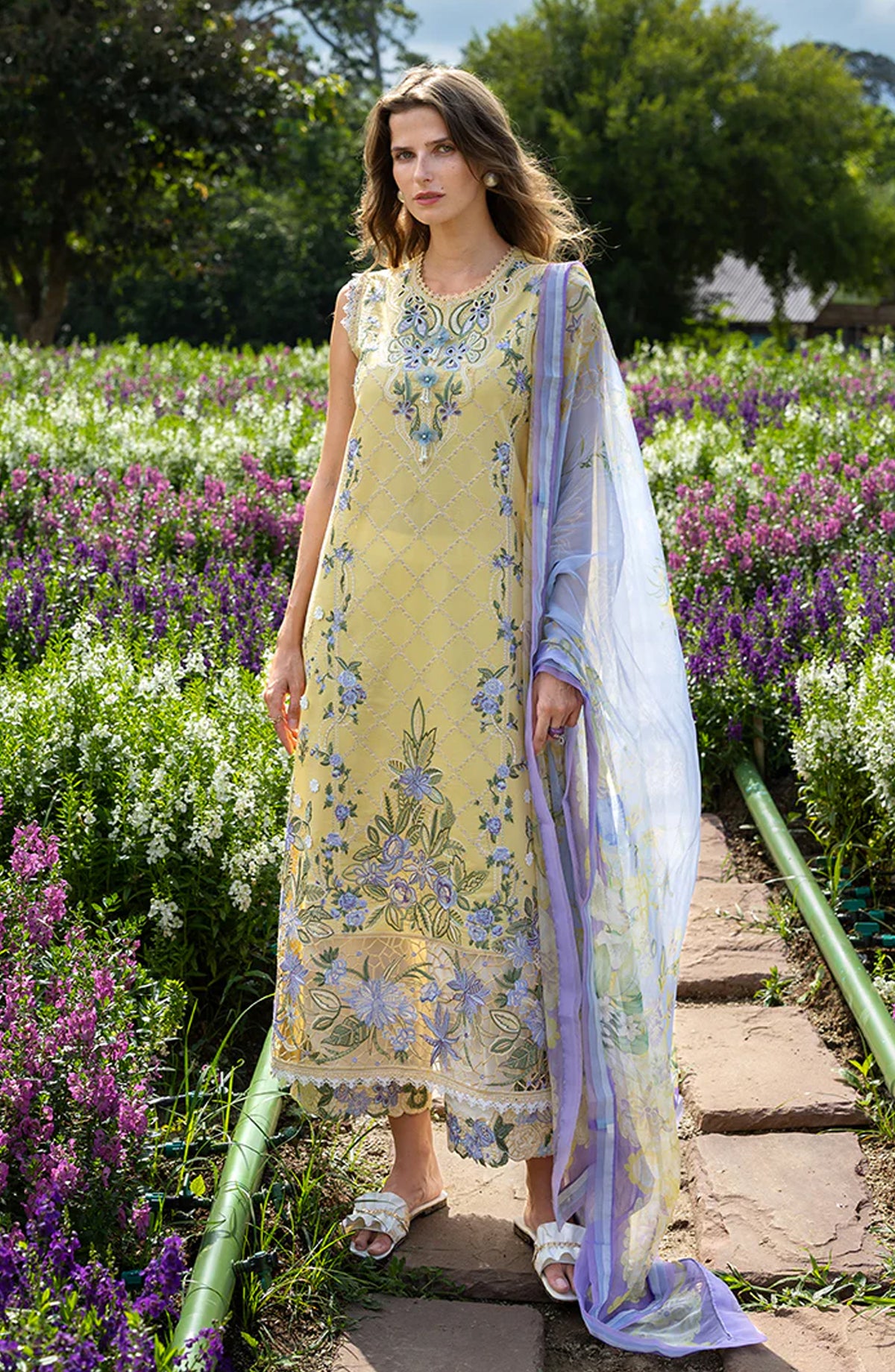 Hemline by Mushq The Secret Garden Embroidered Lawn Unstitched 3 Piece Suit - 3A - MQ26HM - Yellow - Spring Summer Collection