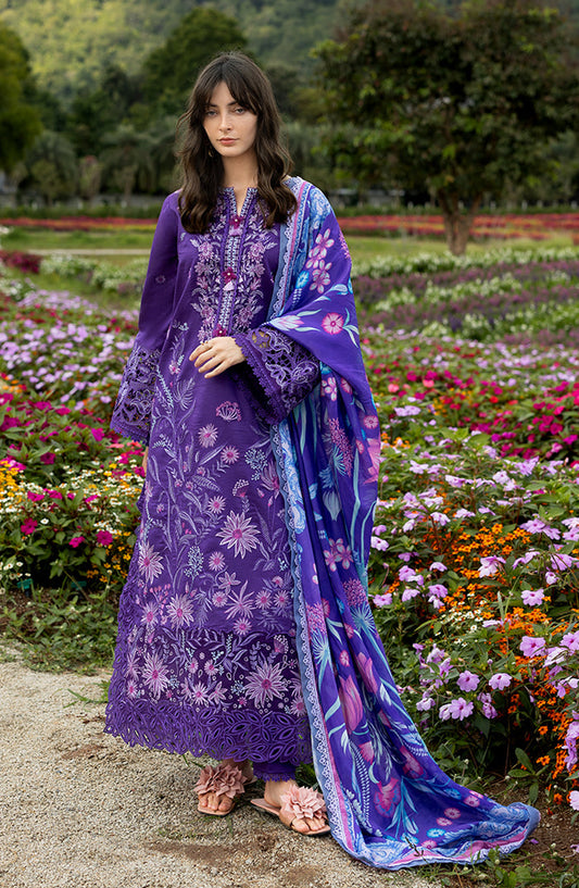 Hemline by Mushq The Secret Garden Embroidered Lawn Unstitched 3 Piece Suit - 2B - MQ26HM - Blue - Spring Summer Collection