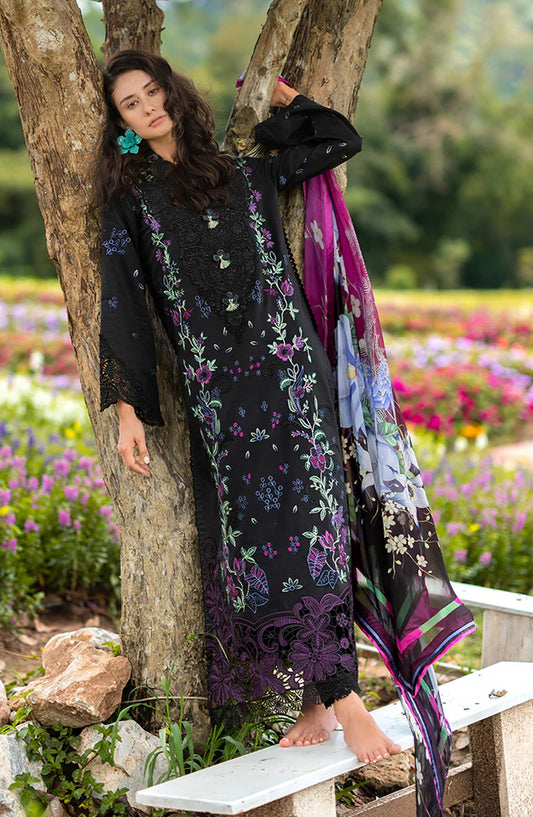 Hemline by Mushq The Secret Garden Embroidered Lawn Unstitched 3 Piece Suit - 1B - MQ26HM - Black - Spring Summer Collection