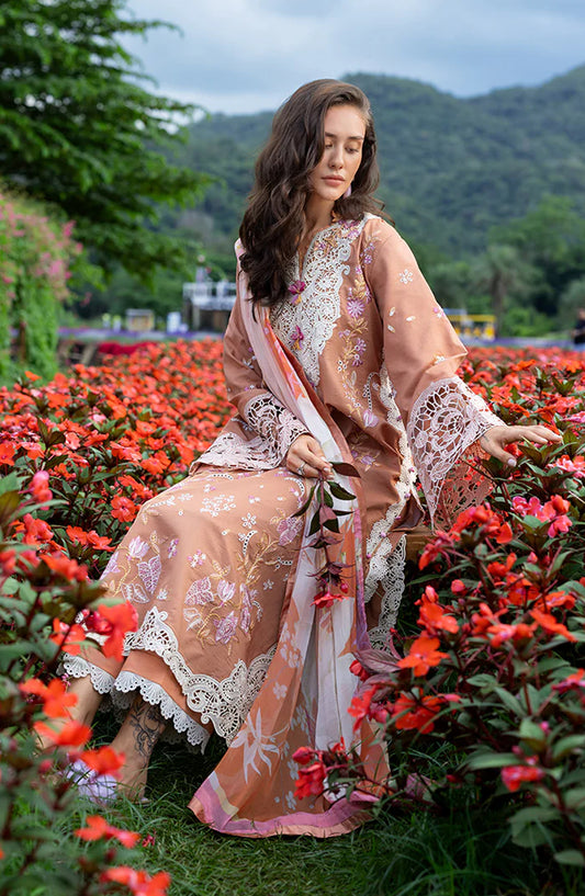 Hemline by Mushq The Secret Garden Embroidered Lawn Unstitched 3 Piece Suit - 1A - MQ26HM - Pink - Spring Summer Collection