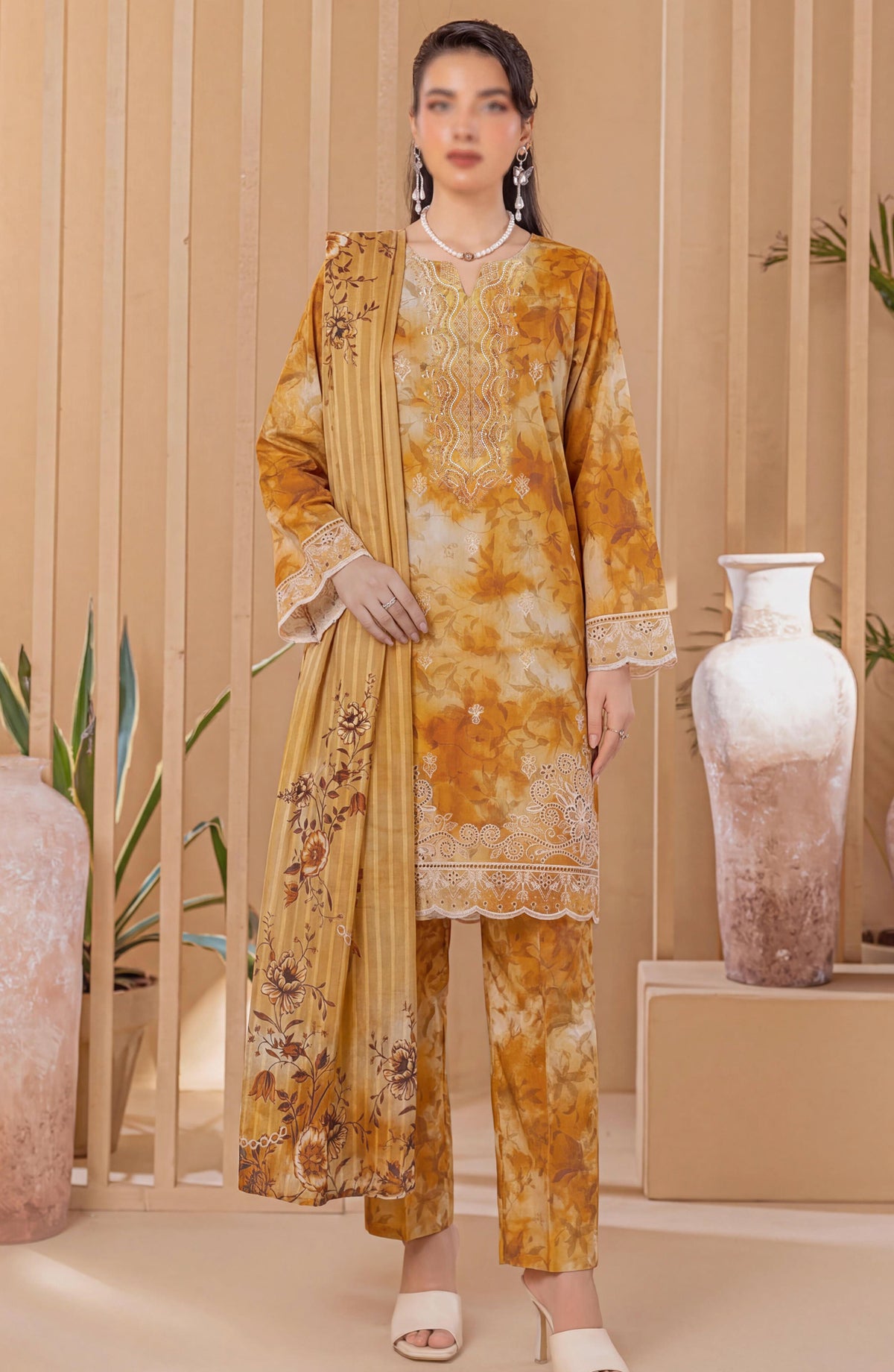 Heritage by Al Karim Embroidered Lawn Unstitched 3 Piece Suit - D-09 - AK26HRT - Rust - Summer Collection