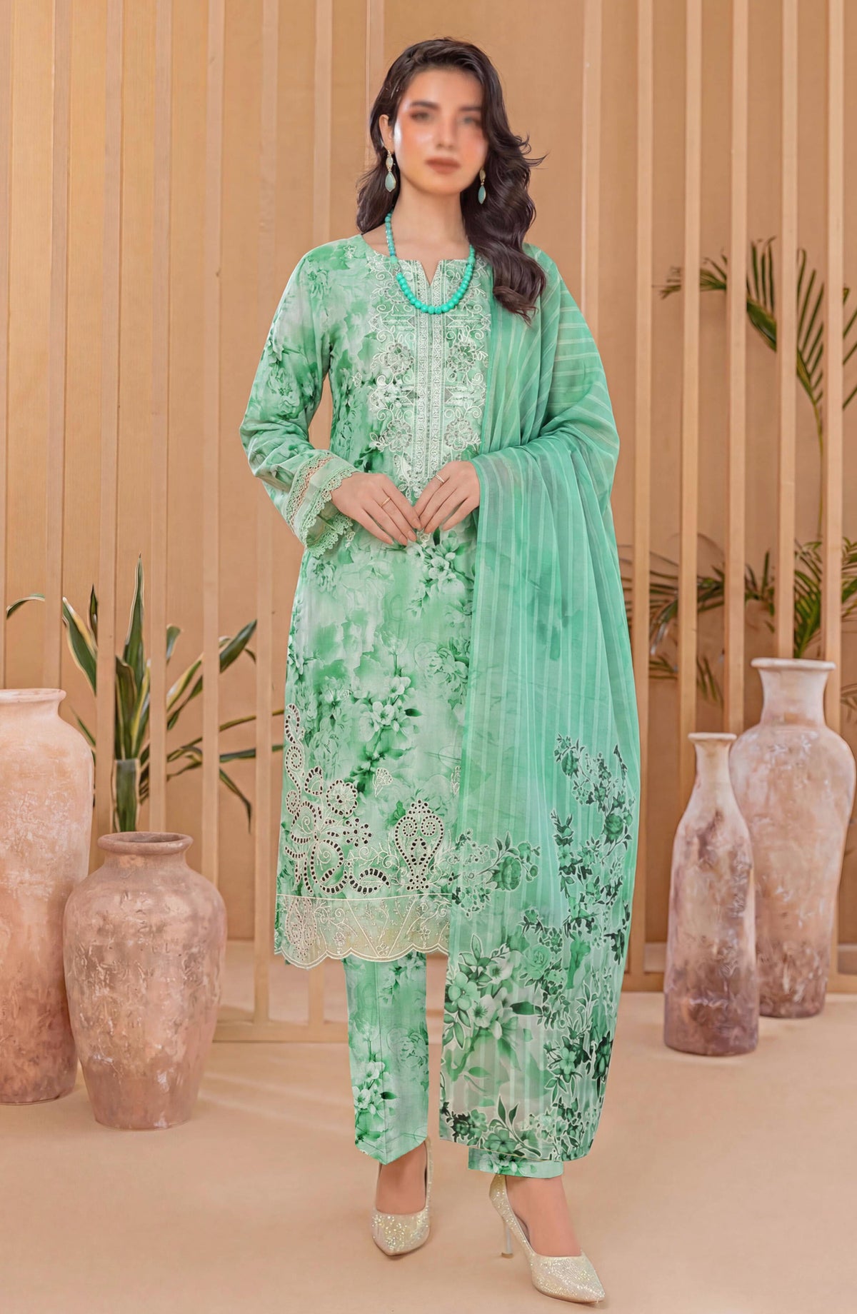 Heritage by Al Karim Embroidered Lawn Unstitched 3 Piece Suit - D-08 - AK26HRT - Green - Summer Collection