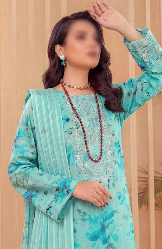 Heritage by Al Karim Embroidered Lawn Unstitched 3 Piece Suit - D-05 - AK26HRT - Ferozi - Summer Collection