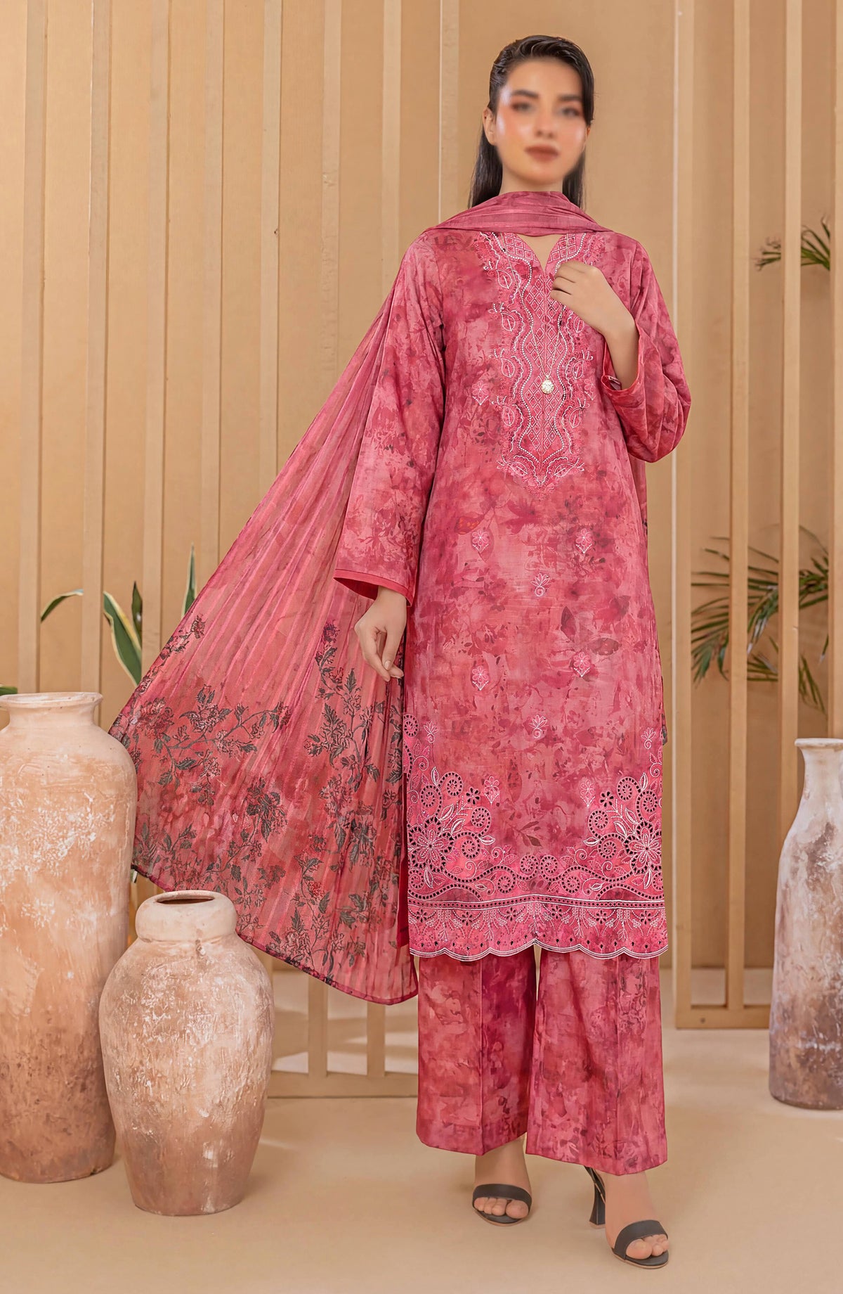Heritage by Al Karim Embroidered Lawn Unstitched 3 Piece Suit - D-04 - AK26HRT - Pink - Summer Collection