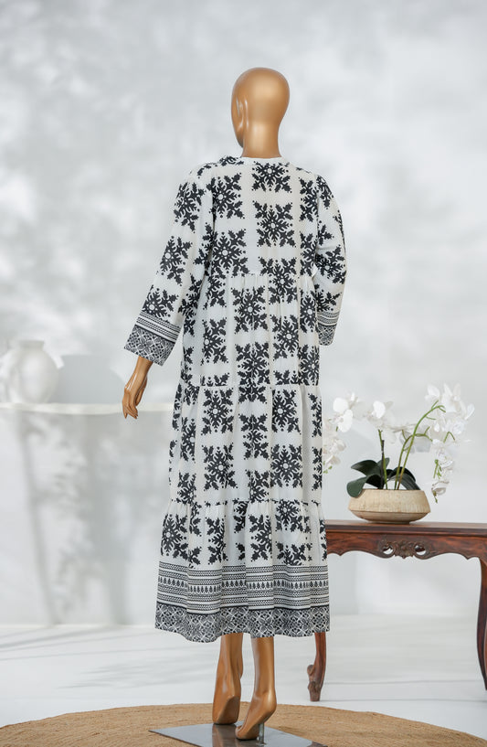 Heritage by Amna Khadija Printed Fine Cotton Stitched Long Dress - HFC-03 - AM25HRG - Black - Summer Collection