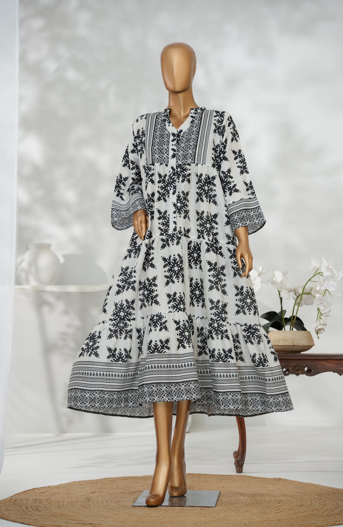 Heritage by Amna Khadija Printed Fine Cotton Stitched Long Dress - HFC-03 - AM25HRG - Black - Summer Collection