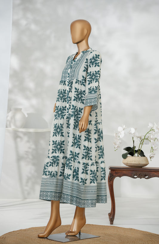 Heritage by Amna Khadija Printed Fine Cotton Stitched Long Dress - HFC-02 - AM25HRG - Green - Summer Collection