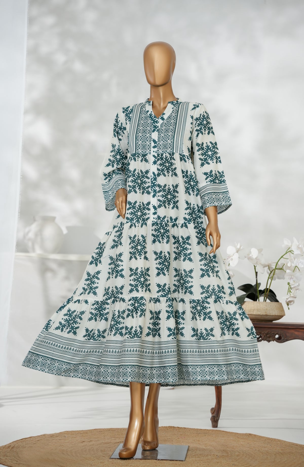Heritage by Amna Khadija Printed Fine Cotton Stitched Long Dress - HFC-02 - AM25HRG - Green - Summer Collection