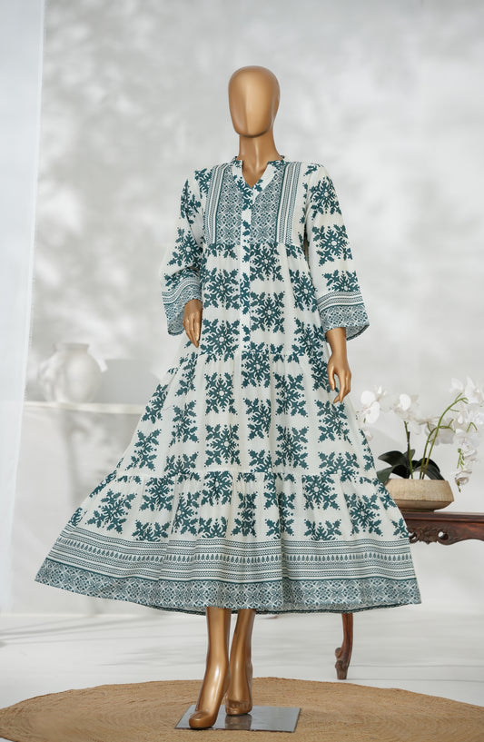 Heritage by Amna Khadija Printed Fine Cotton Stitched Long Dress - HFC-02 - AM25HRG - Green - Summer Collection