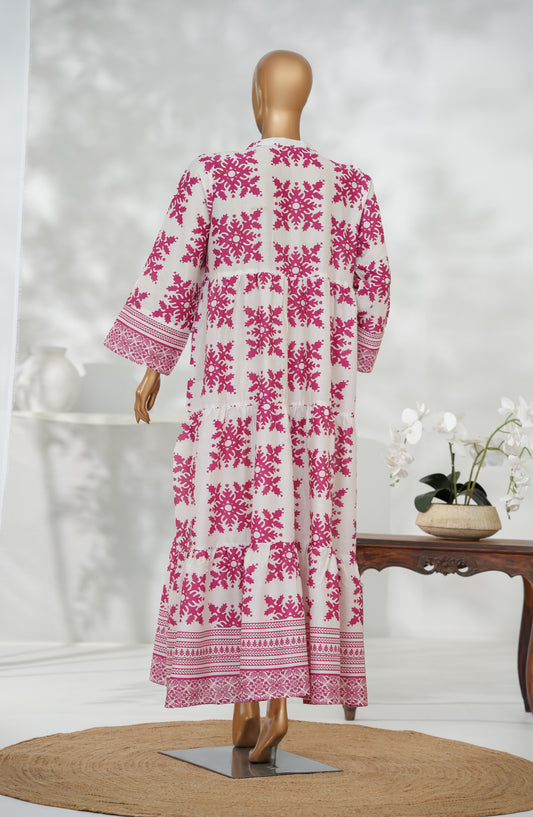 Heritage by Amna Khadija Printed Fine Cotton Stitched Long Dress - HFC-01 - AM25HRG - Pink - Summer Collection