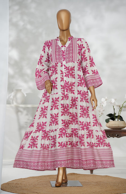 Heritage by Amna Khadija Printed Fine Cotton Stitched Long Dress - HFC-01 - AM25HRG - Pink - Summer Collection