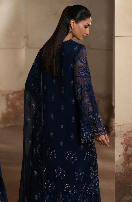 Humsafar by Lavish Premium Embroidered Chiffon Unstitched 3 Piece Suit - D-08 Midnight Blue - LP26HMS - Luxury Collection