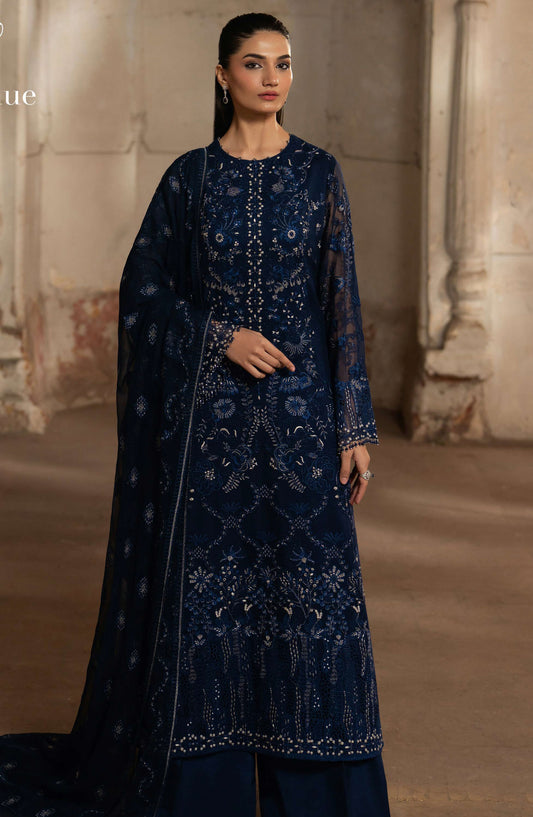 Humsafar by Lavish Premium Embroidered Chiffon Unstitched 3 Piece Suit - D-08 Midnight Blue - LP26HMS - Luxury Collection