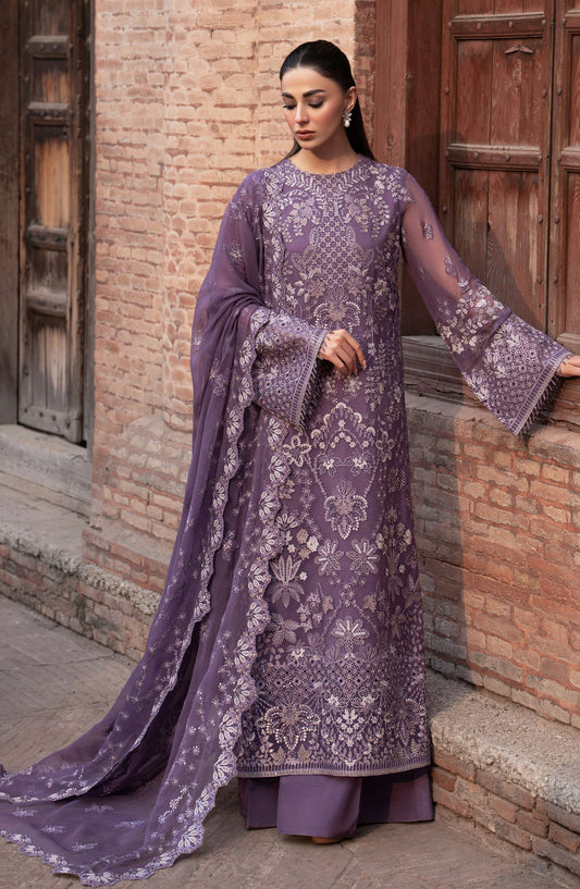 Humsafar by Lavish Premium Embroidered Chiffon Unstitched 3 Piece Suit - D-01 Pale Purple - LP26HMS - Luxury Collection