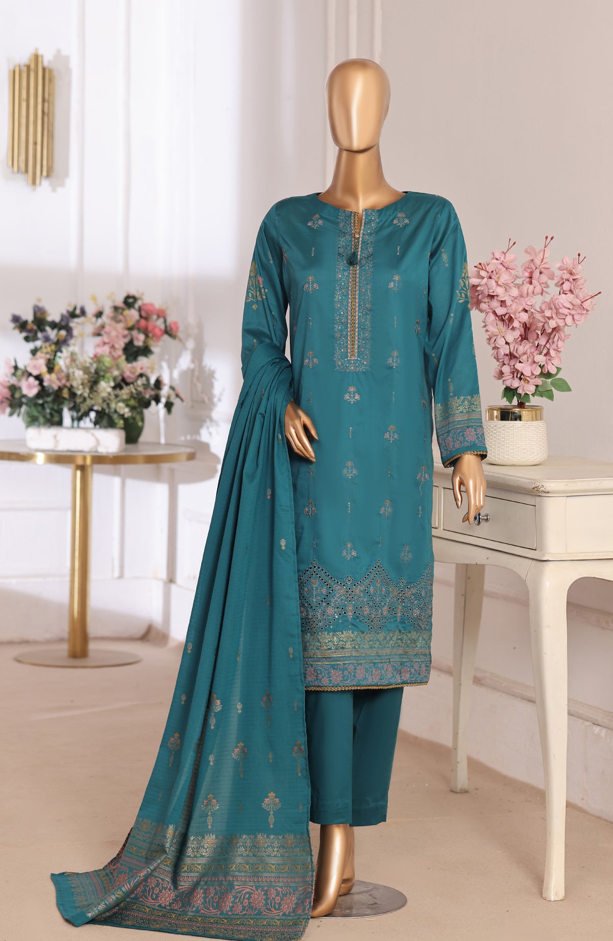 HZ Textile Embroidered Lawn Unstitched 3 Piece Suit - D-04 - HZ26XVS - Sea Green - Summer Collection