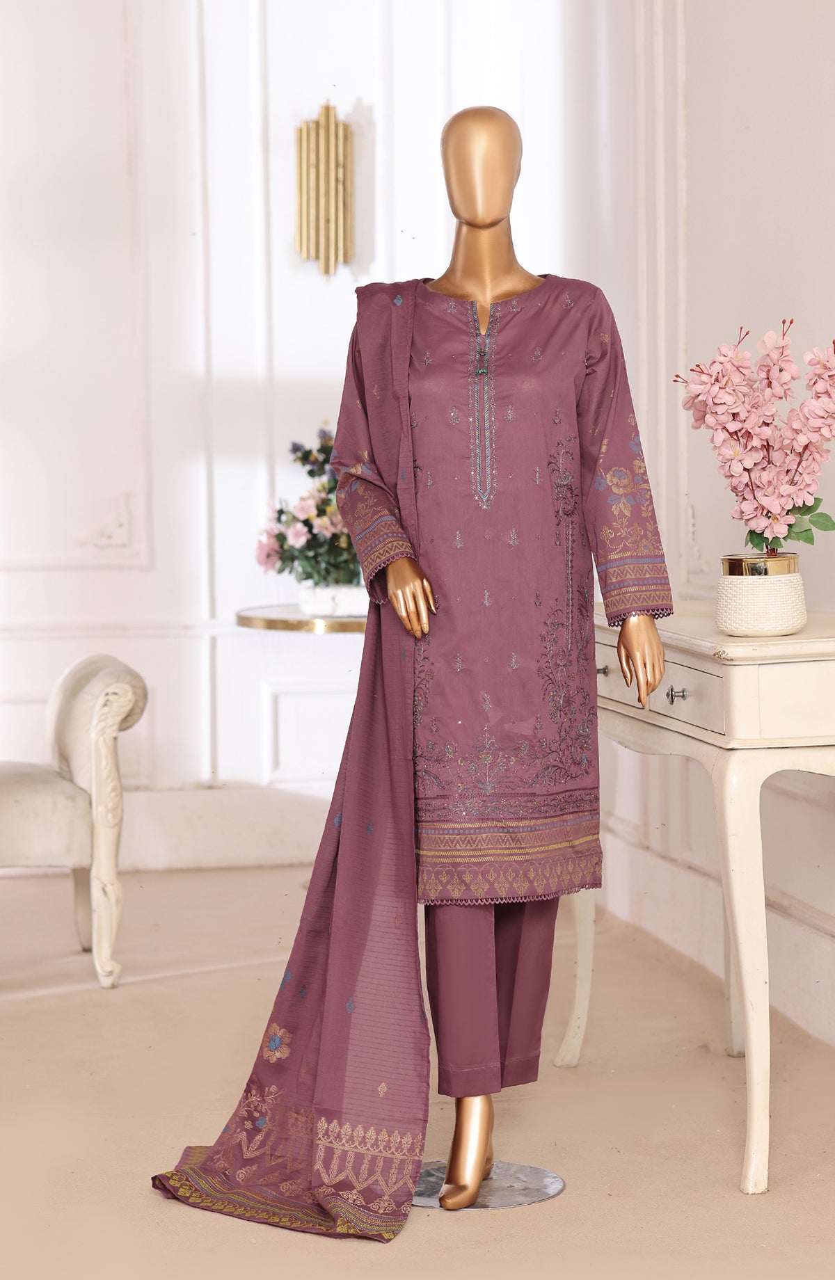 HZ Textile Embroidered Lawn Unstitched 3 Piece Suit - D-03 - HZ26XVS - Pink - Summer Collection