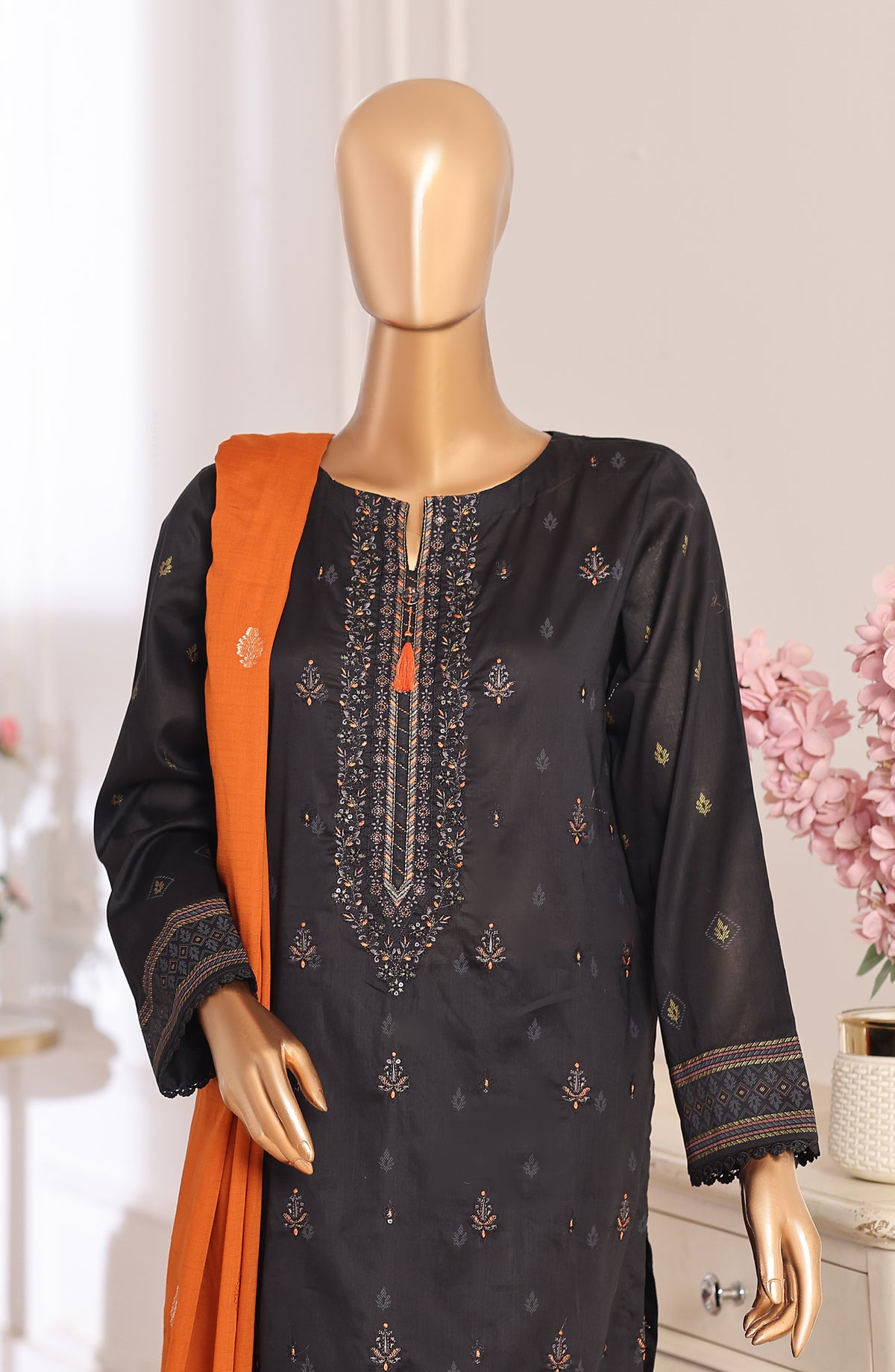 HZ Textile Embroidered Lawn Unstitched 3 Piece Suit - D-02 - HZ26XVS - Black - Summer Collection
