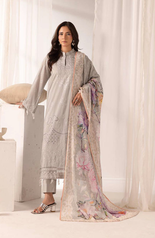Ibtida by Al Karim Embroidered Lawn Unstitched 3 Piece Suit - IK-317 - AK26TDA - Grey - Summer Collection