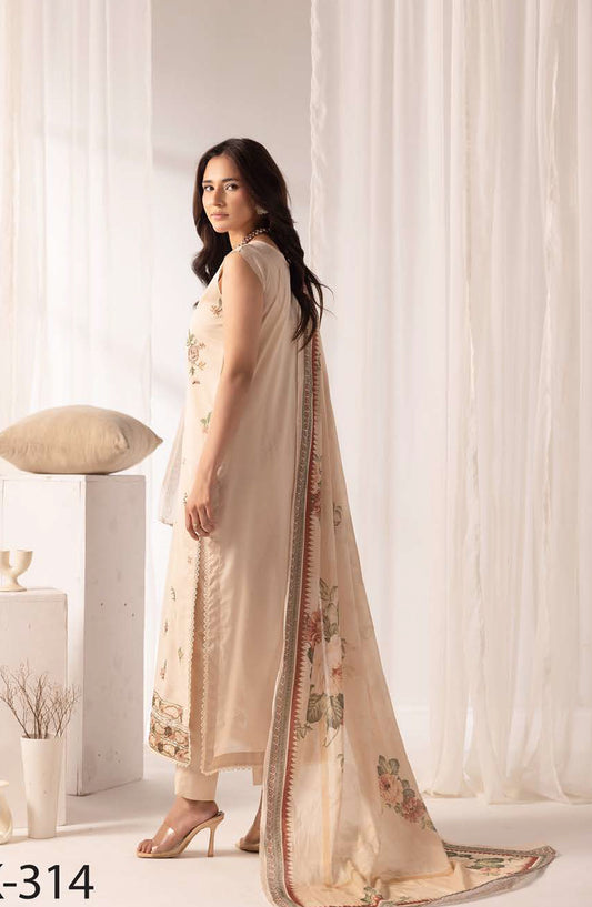 Ibtida by Al Karim Embroidered Lawn Unstitched 3 Piece Suit - IK-314 - AK26TDA - Beige - Summer Collection