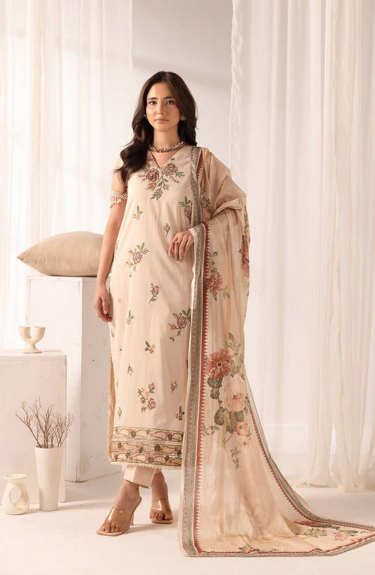 Ibtida by Al Karim Embroidered Lawn Unstitched 3 Piece Suit - IK-314 - AK26TDA - Beige - Summer Collection