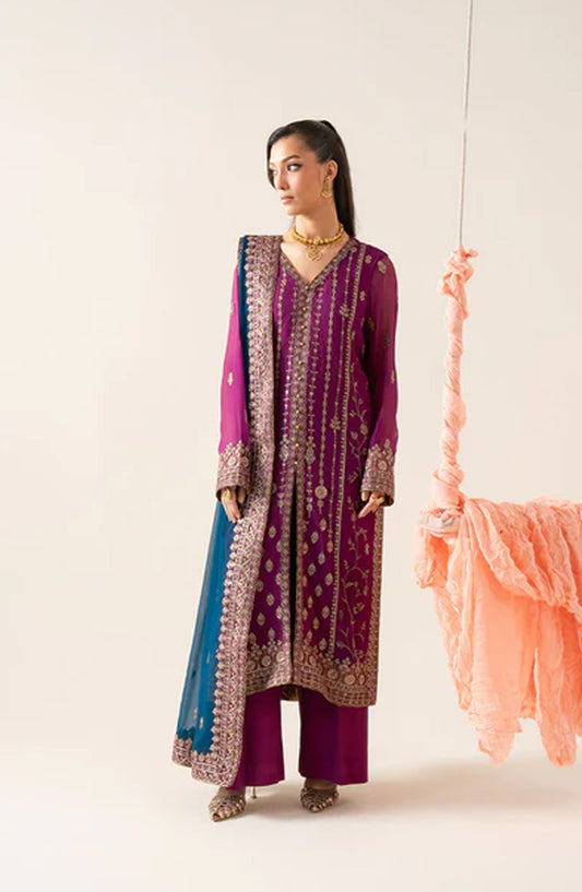 Imane by Freesia Luxury Festive Embroidered Chiffon Unstitched 3 Piece Suit - FSU5606 - FS25IMN - Purple - Formal Collection